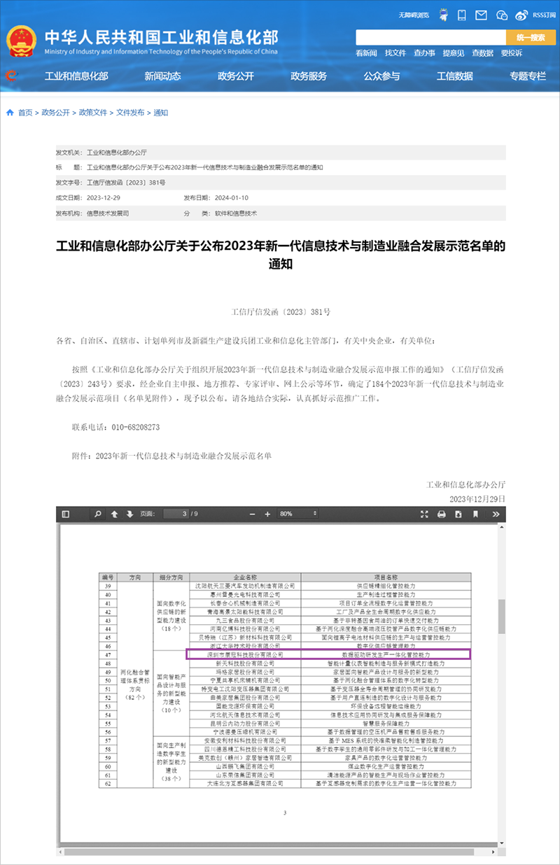 国家级荣誉+1！康冠科技入围工信部新一代信息技术与制造业融合发展示范名单